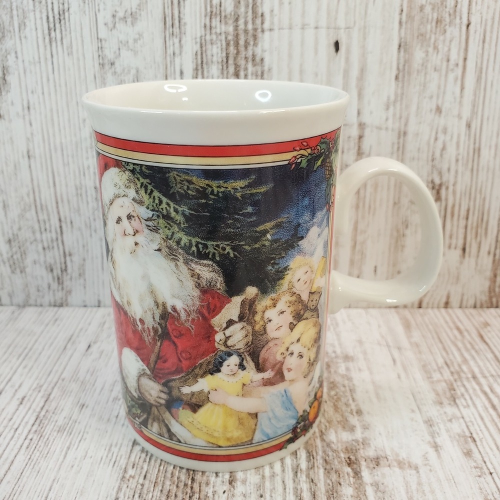 Vtg Dunoon Glad Tidings Christmas Mug Made In Scotland Children Santa Skating